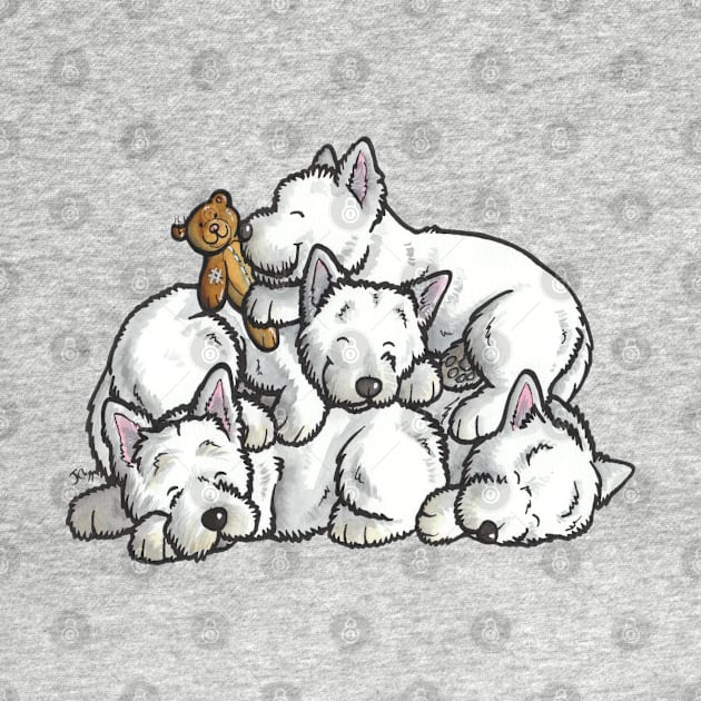 Westie sleeping pile cartoon by animalartbyjess